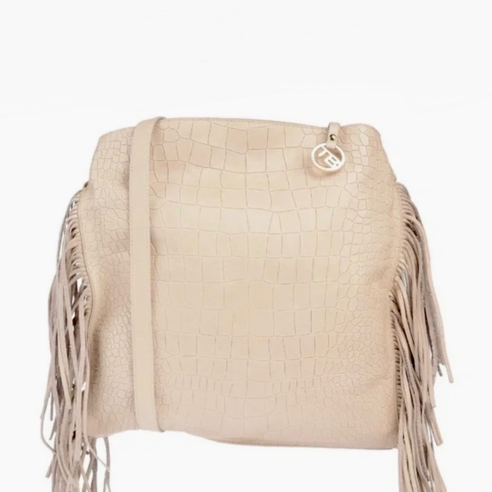 Tosca Blu Leather Embossed Fringe Cross-body Bag
